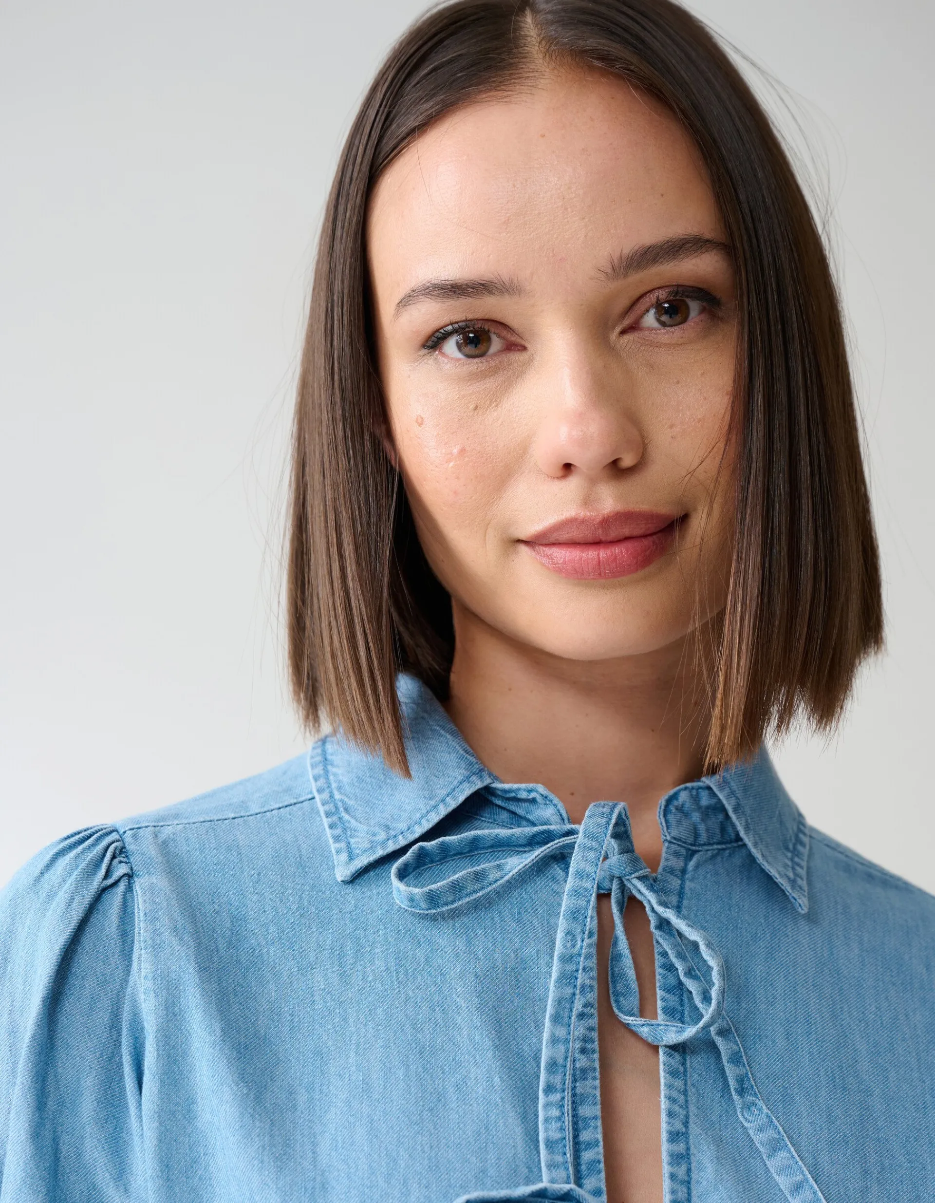 Shoeby Denim Bow Blouse Blauw<DAMES Blouses