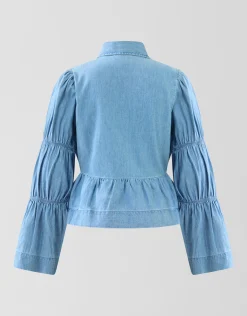 Shoeby Denim Bow Blouse Blauw<DAMES Blouses