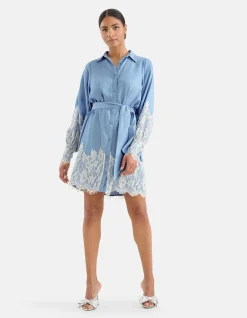 Shoeby Denim Lace Mini Jurk Blauw<DAMES Jurken