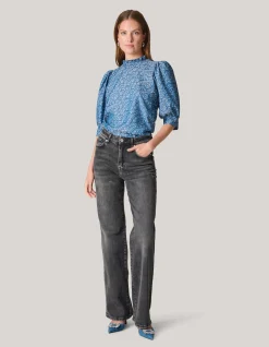 Shoeby Denim Printed Top Blauw<DAMES Tops