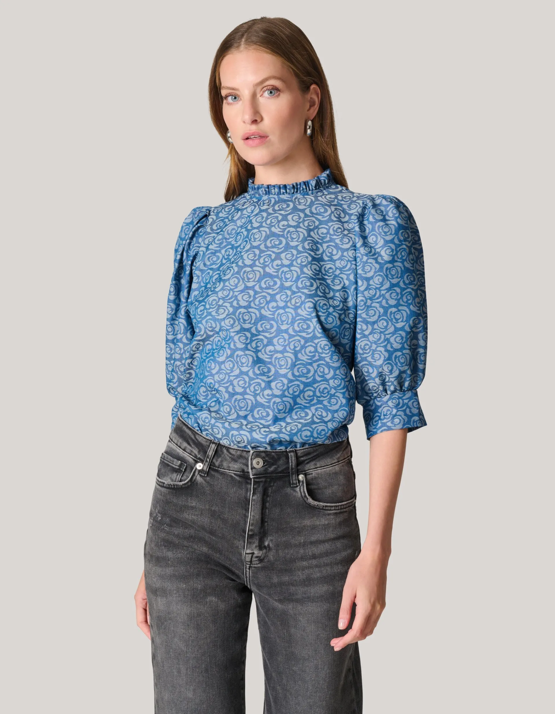 Shoeby Denim Printed Top Blauw<DAMES Tops