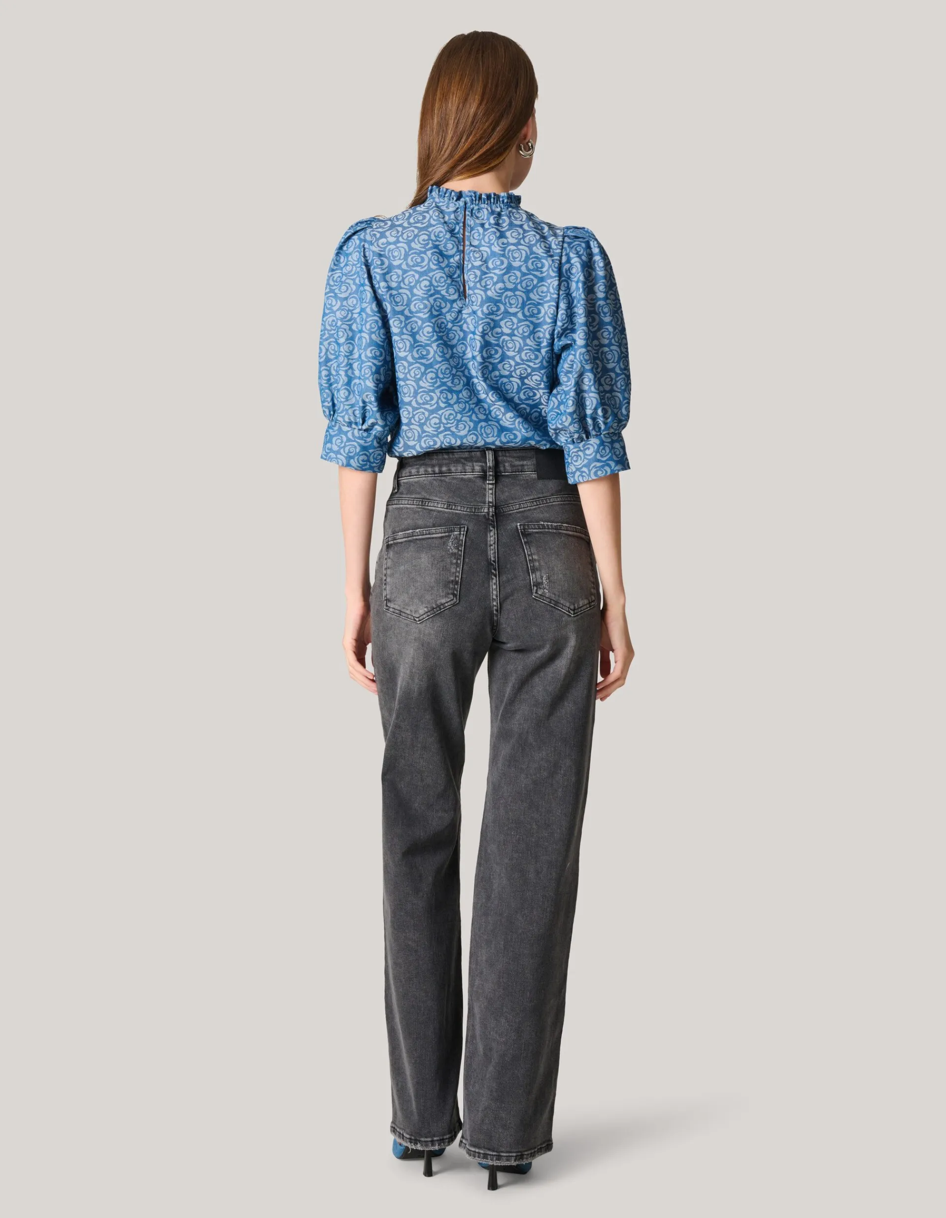Shoeby Denim Printed Top Blauw<DAMES Tops