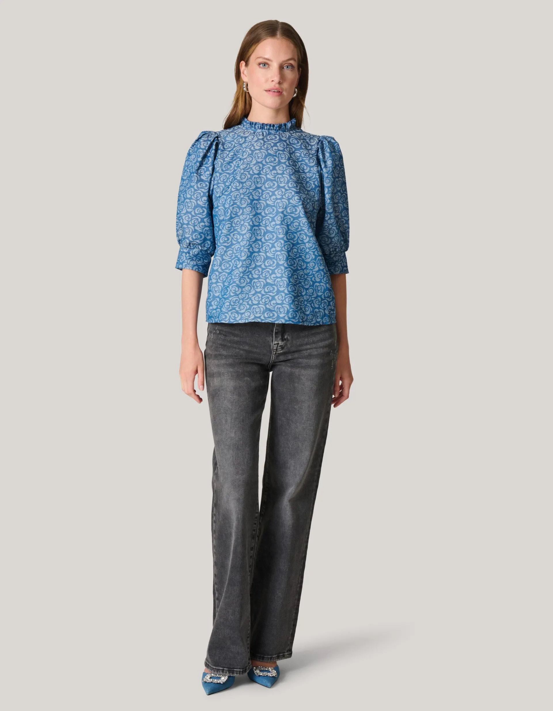Shoeby Denim Printed Top Blauw<DAMES Tops
