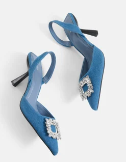 Shoeby Denim Strass Hakken Blauw<DAMES Hakken