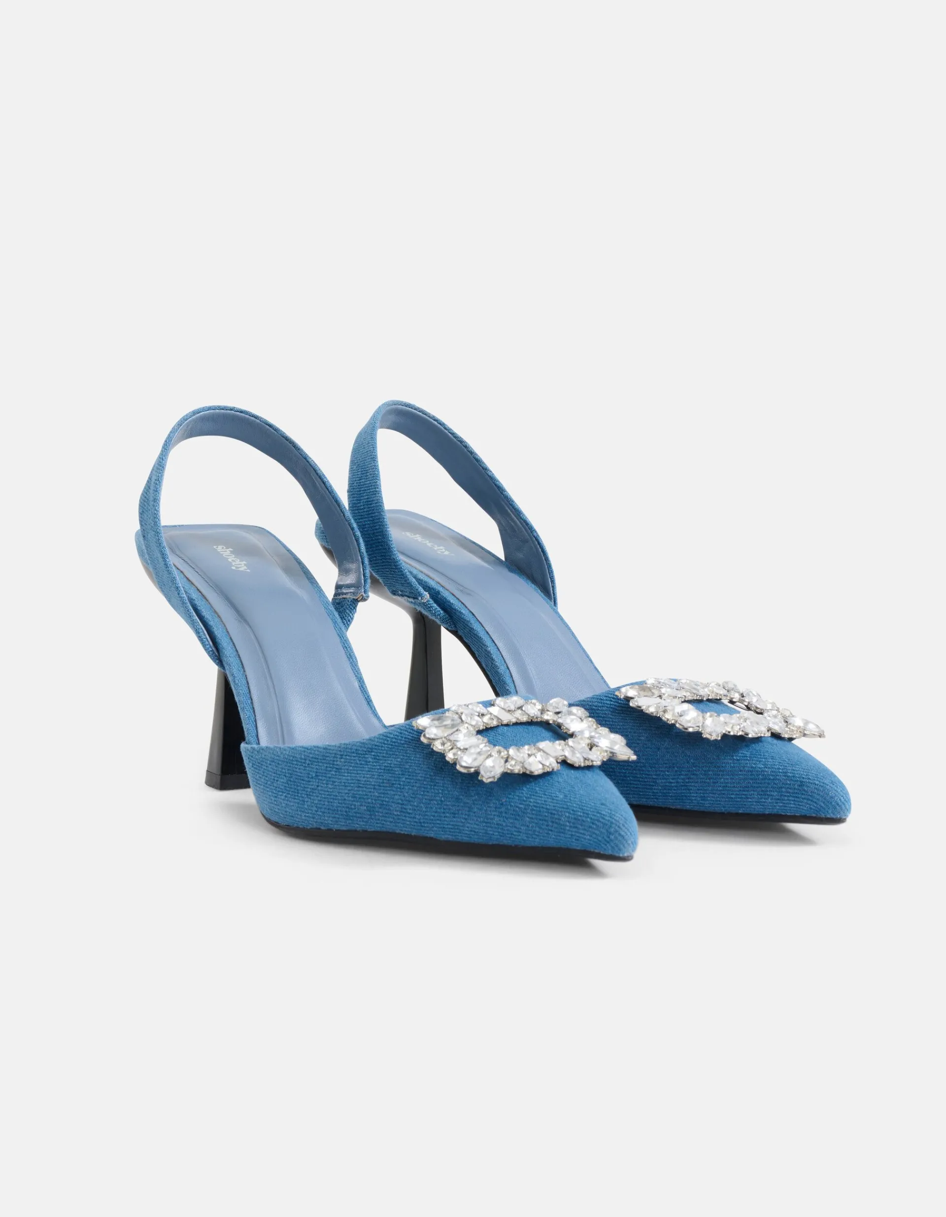 Shoeby Denim Strass Hakken Blauw<DAMES Hakken