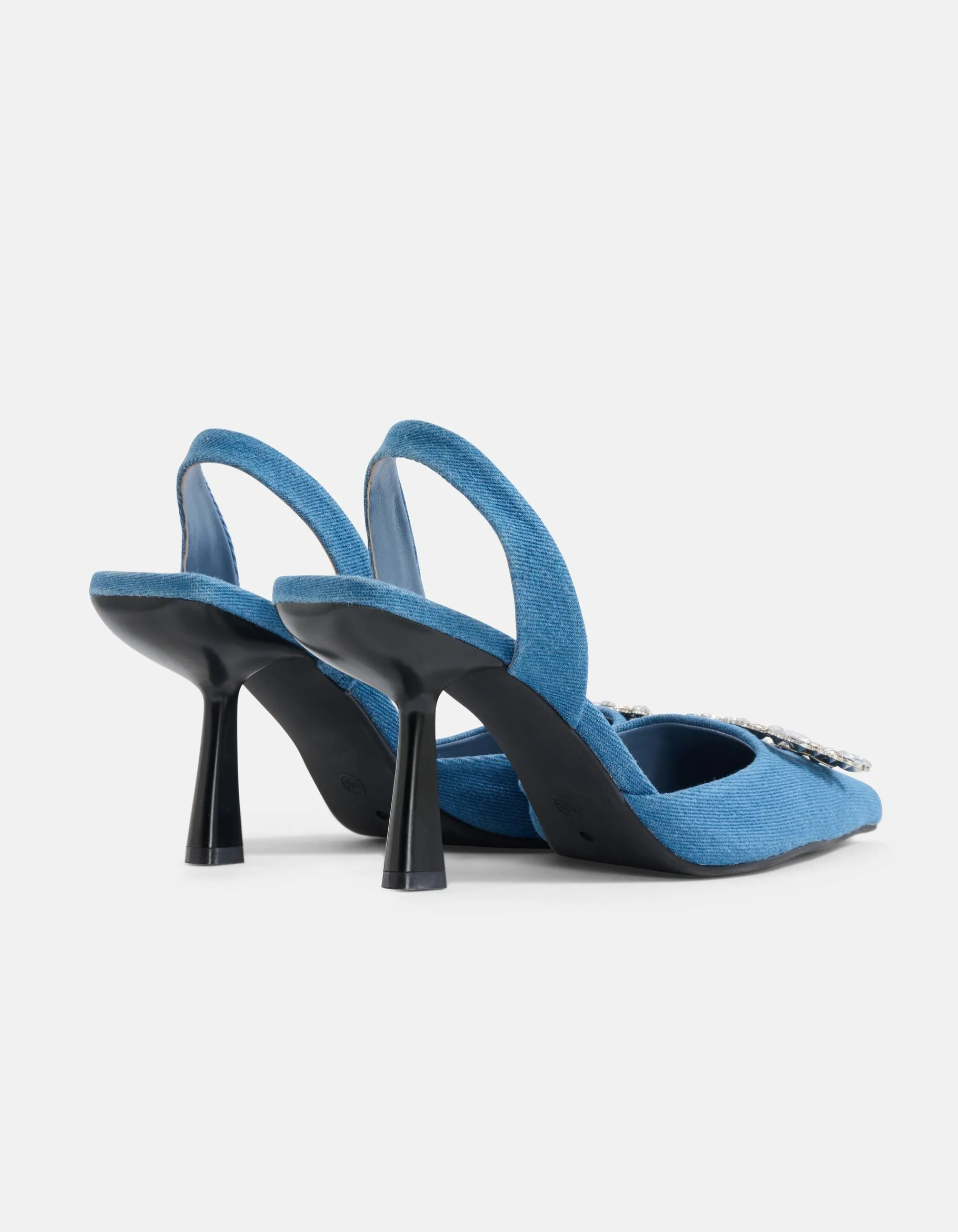 Shoeby Denim Strass Hakken Blauw<DAMES Hakken
