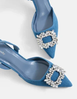 Shoeby Denim Strass Hakken Blauw<DAMES Hakken