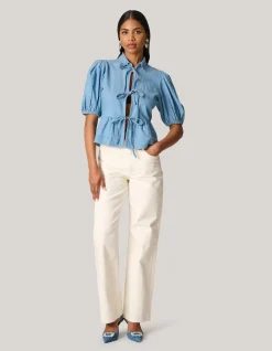 Shoeby Denim Strik Top Blauw<DAMES Tops
