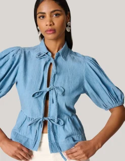 Shoeby Denim Strik Top Blauw<DAMES Tops