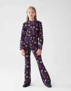 Shoeby Doodle Print Rib Flared Legging Zwart< Broeken