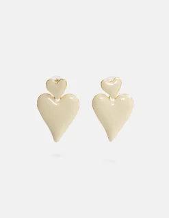 Shoeby Double Heart Oorbellen Gebroken Wit<DAMES Sieraden