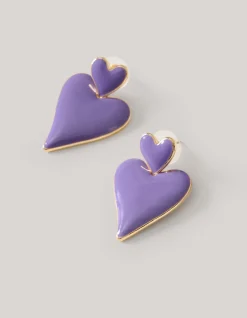 Shoeby Double Heart Oorbellen Paars<DAMES Sieraden