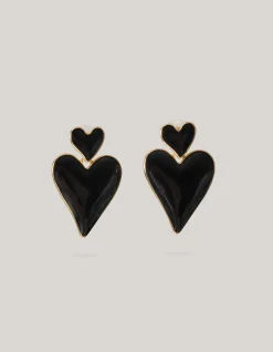 Shoeby Double Heart Oorbellen Zwart<DAMES Sieraden