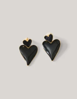 Shoeby Double Heart Oorbellen Zwart<DAMES Sieraden