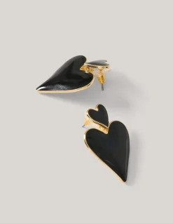 Shoeby Double Heart Oorbellen Zwart<DAMES Sieraden