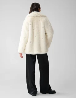 Shoeby Embellished Fake Fur Jas Gebroken Wit<DAMES Jassen