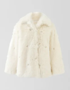 Shoeby Embellished Fake Fur Jas Gebroken Wit<DAMES Jassen