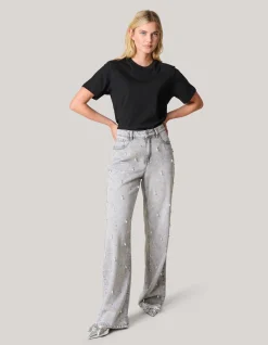 Shoeby Embellished Straight Fit Jeans Lichtgrijs<DAMES Jeans