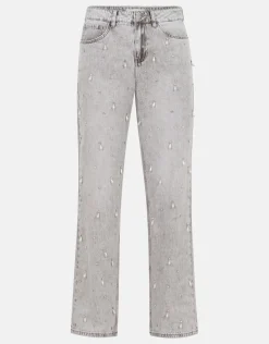 Shoeby Embellished Straight Fit Jeans Lichtgrijs<DAMES Jeans