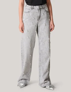 Shoeby Embellished Straight Fit Jeans Lichtgrijs<DAMES Jeans