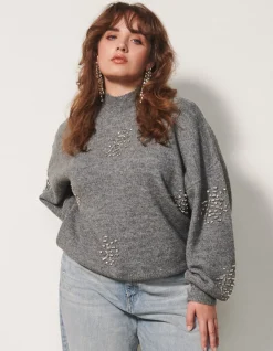 Shoeby Embellished Trui Grijs By Fred<DAMES Truien En Sweaters