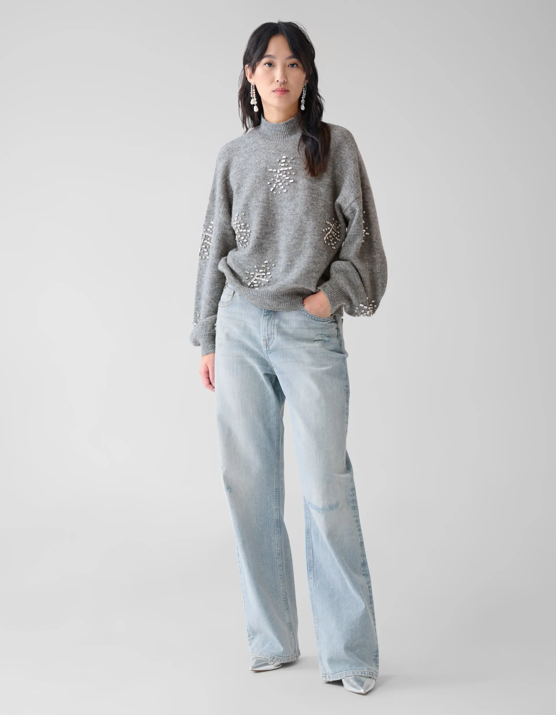 Shoeby Embellished Trui Grijs By Fred<DAMES Truien En Sweaters