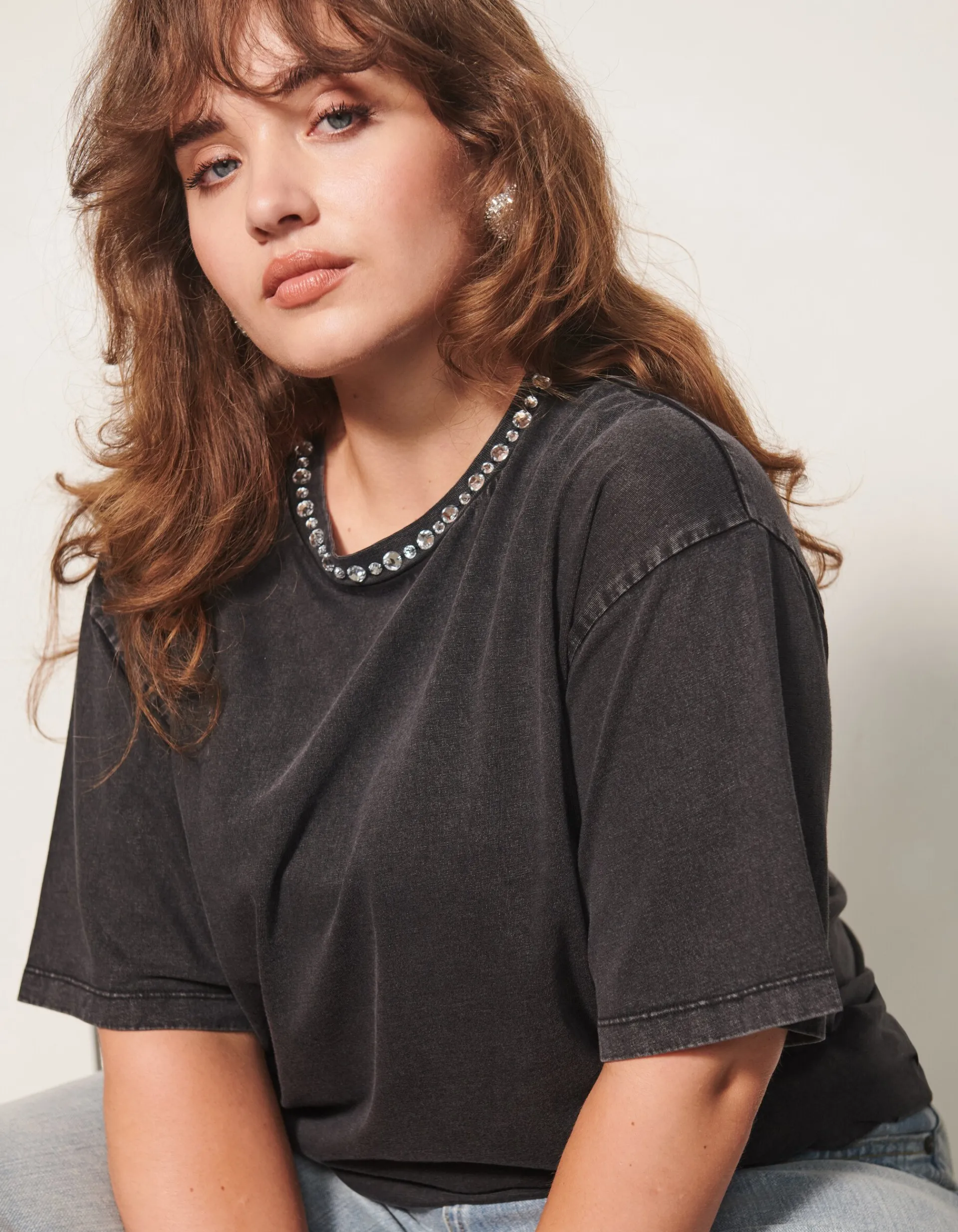 Shoeby Embellished T-shirt Donkergrijs By Fred<DAMES T-Shirts