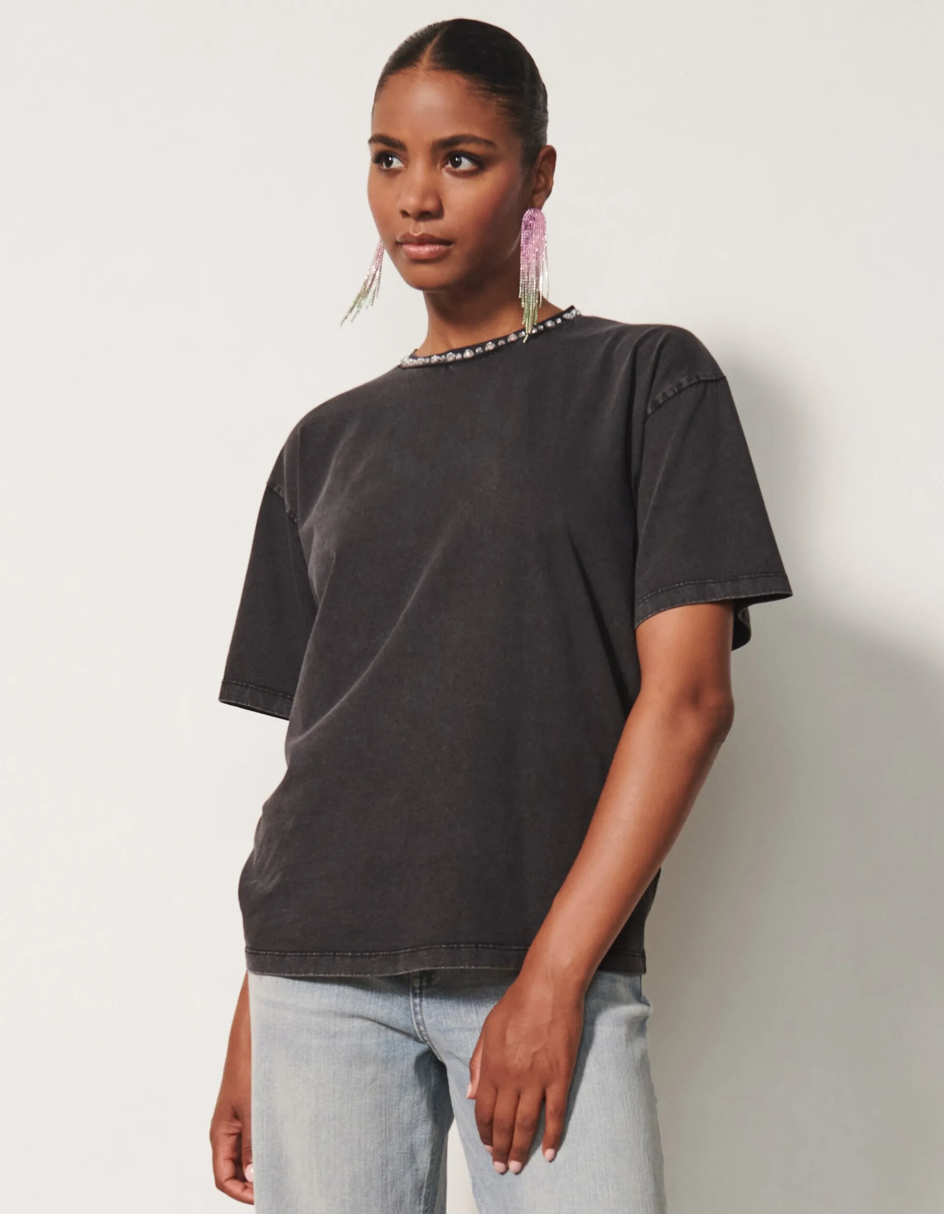 Shoeby Embellished T-shirt Donkergrijs By Fred<DAMES T-Shirts