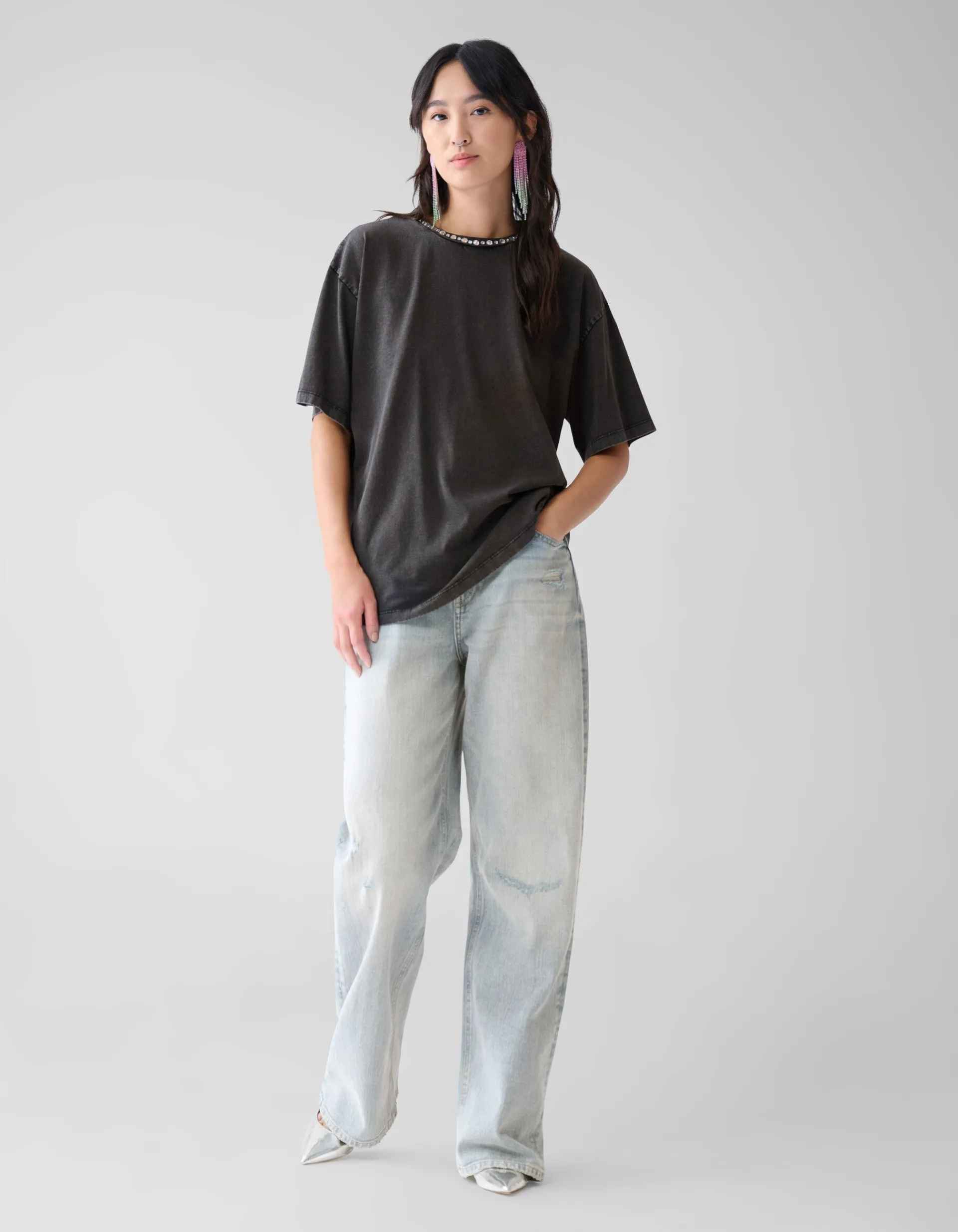Shoeby Embellished T-shirt Donkergrijs By Fred<DAMES T-Shirts