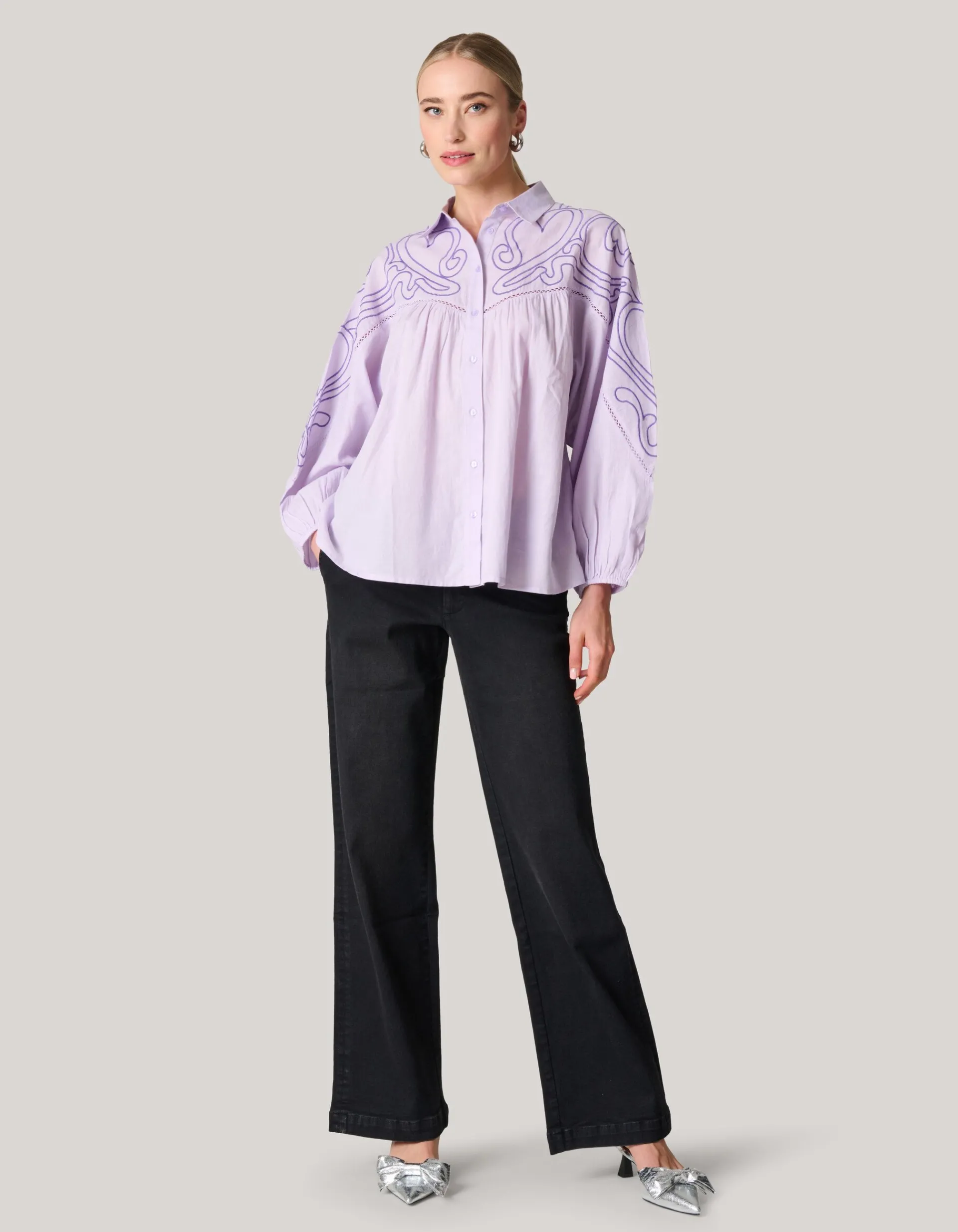 Shoeby Embroidery Blouse Paars<DAMES Blouses