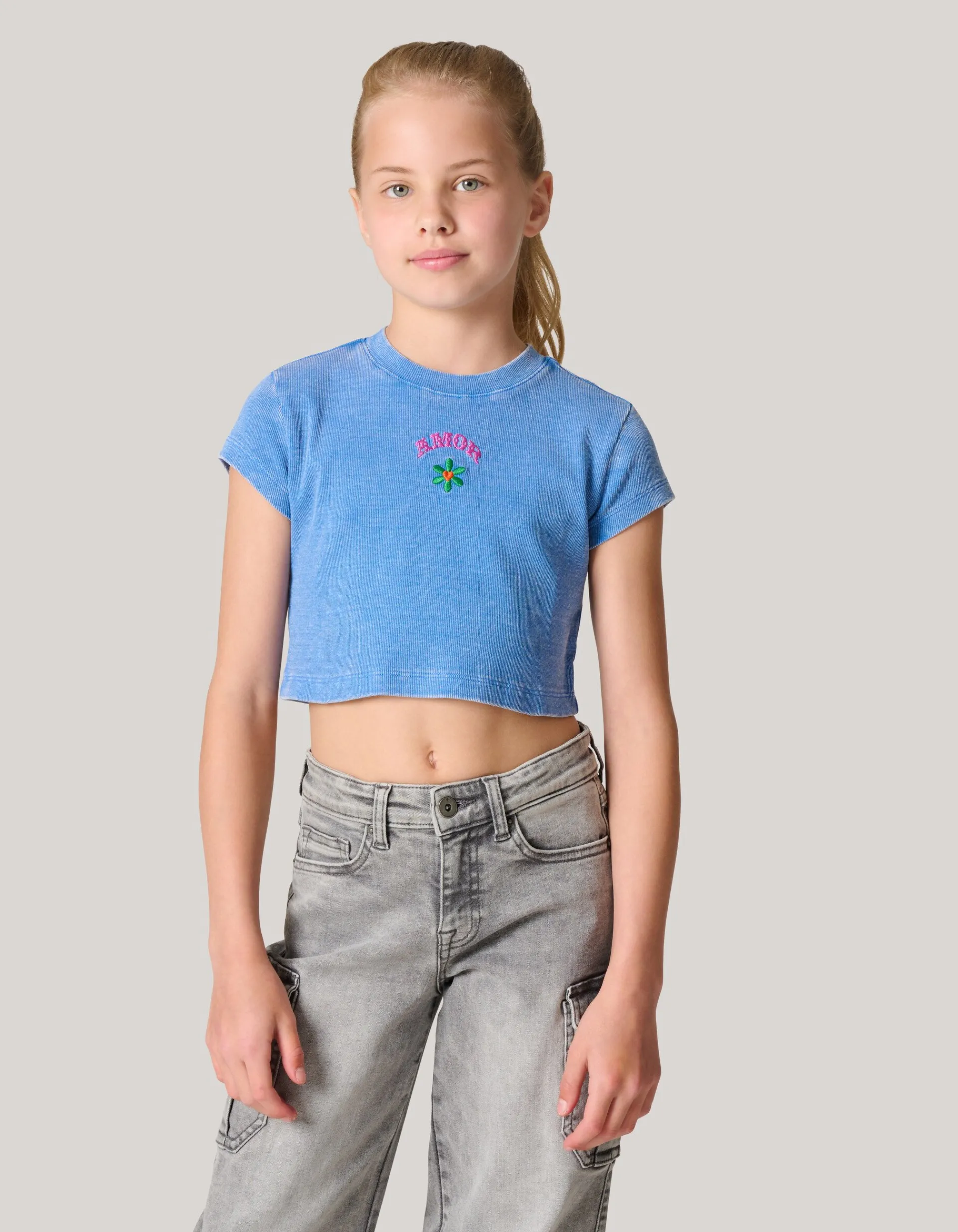 Shoeby Embroidery Crop Top Blauw< T-Shirts