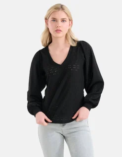 Shoeby Embroidery Longsleeve Zwart<DAMES T-Shirts|Tops