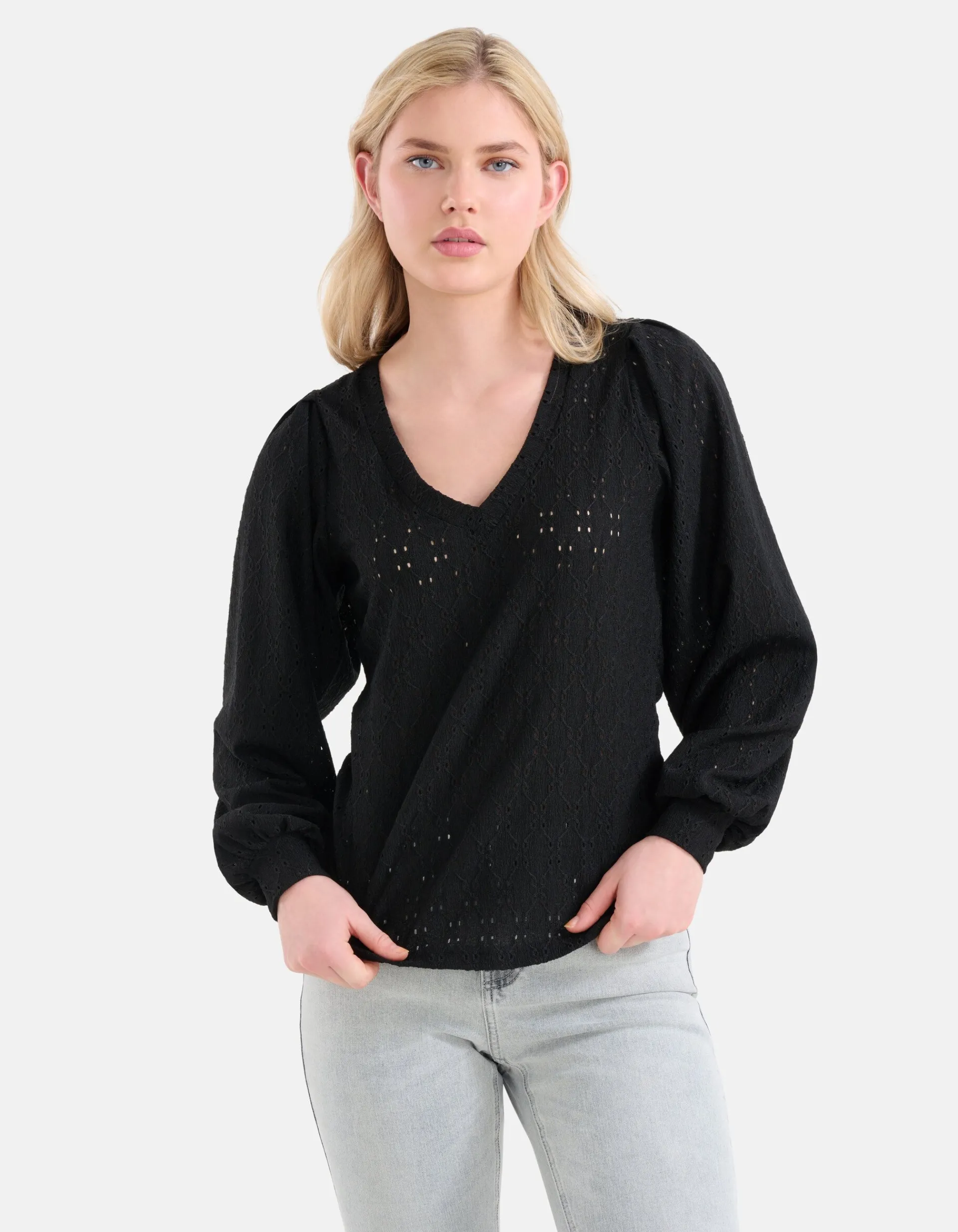 Shoeby Embroidery Longsleeve Zwart<DAMES T-Shirts|Tops