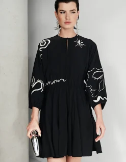 Shoeby Embroidery Mini Jurk Zwart<DAMES Jurken