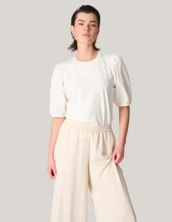 Shoeby Embroidery Pofmouw T-shirt Wit<DAMES T-Shirts