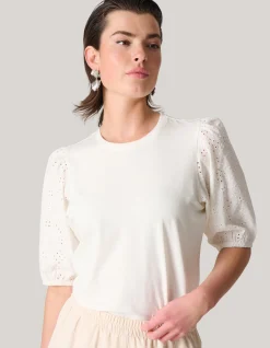 Shoeby Embroidery Pofmouw T-shirt Wit<DAMES T-Shirts