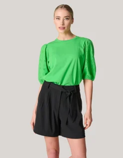 Shoeby Embroidery Pofmouw T-shirt Groen<DAMES T-Shirts