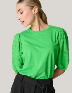 Shoeby Embroidery Pofmouw T-shirt Groen<DAMES T-Shirts
