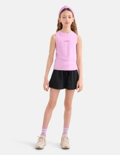 Shoeby Embroidery Ribbel Top Paars< Tops Korte Mouw