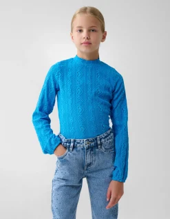 Shoeby Embroidery Top Blauw< Tops Lange Mouw