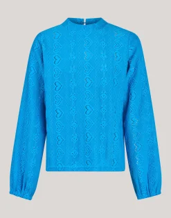 Shoeby Embroidery Top Blauw< Tops Lange Mouw