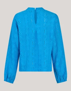 Shoeby Embroidery Top Blauw< Tops Lange Mouw