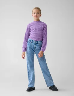Shoeby Embroidery Top Paars< Tops Lange Mouw