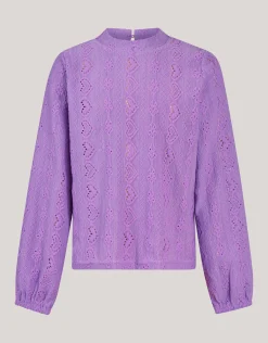 Shoeby Embroidery Top Paars< Tops Lange Mouw