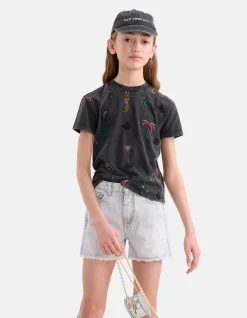 Shoeby Embroidery T-shirt Donkergrijs< T-Shirts