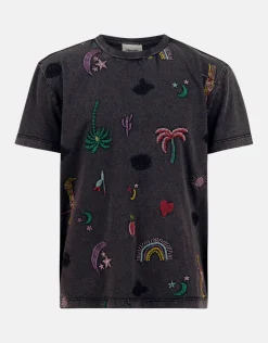 Shoeby Embroidery T-shirt Donkergrijs< T-Shirts