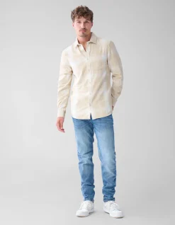 Shoeby Flanel Ruiten Overhemd Beige<Heren Overhemden