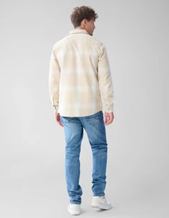Shoeby Flanel Ruiten Overhemd Beige<Heren Overhemden