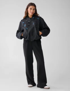 Shoeby Flower Embellished Bomber Zwart<DAMES Jacks