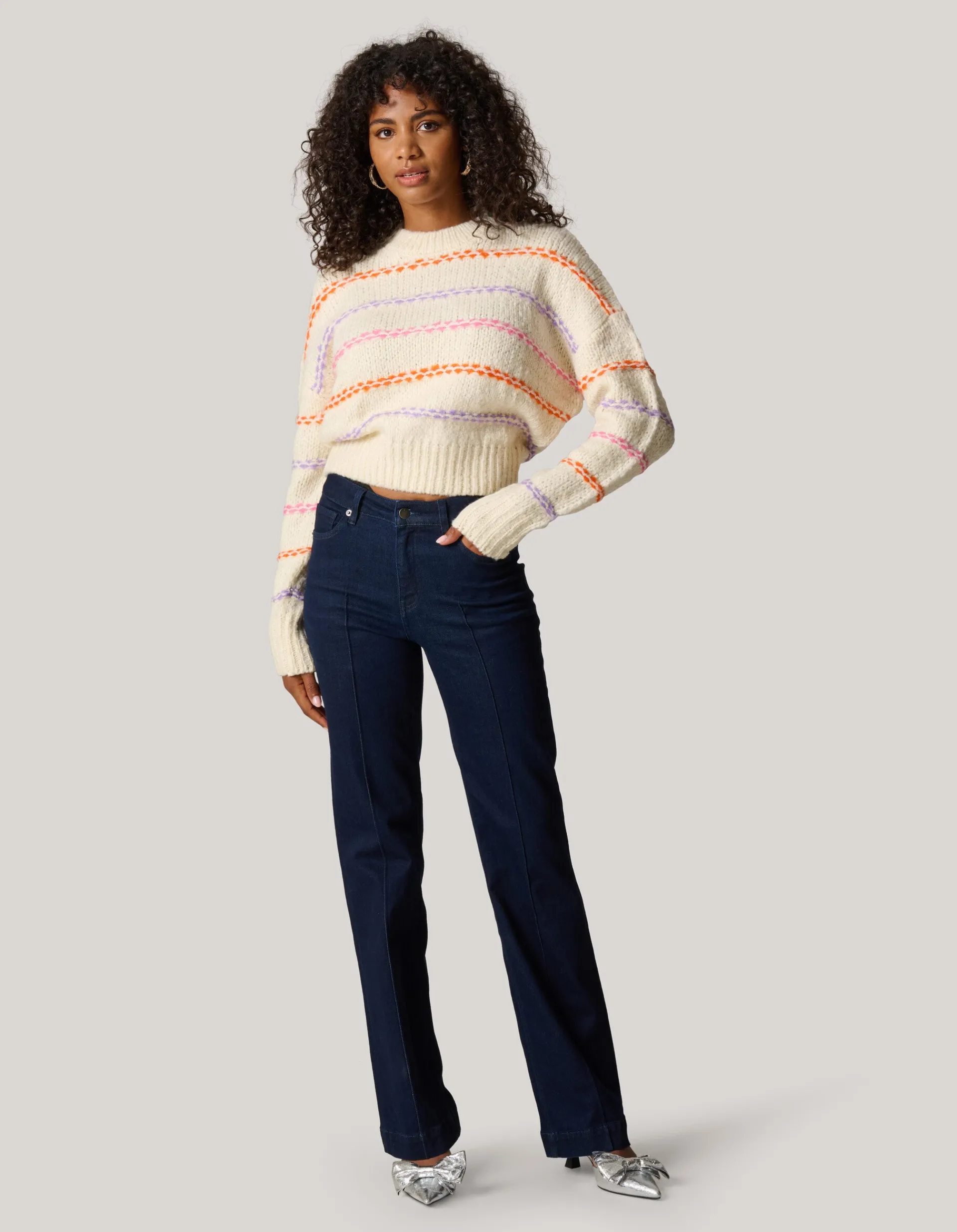 Shoeby Fun Stripe Trui Gebroken Wit<DAMES Truien En Sweaters